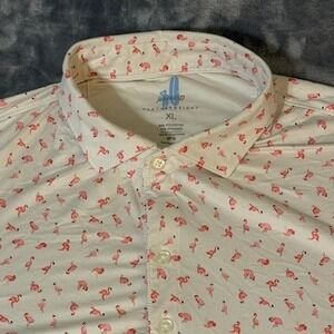Johnnie-O Polo Men XL White Flamingo Featherweight Performance Short Sleeve